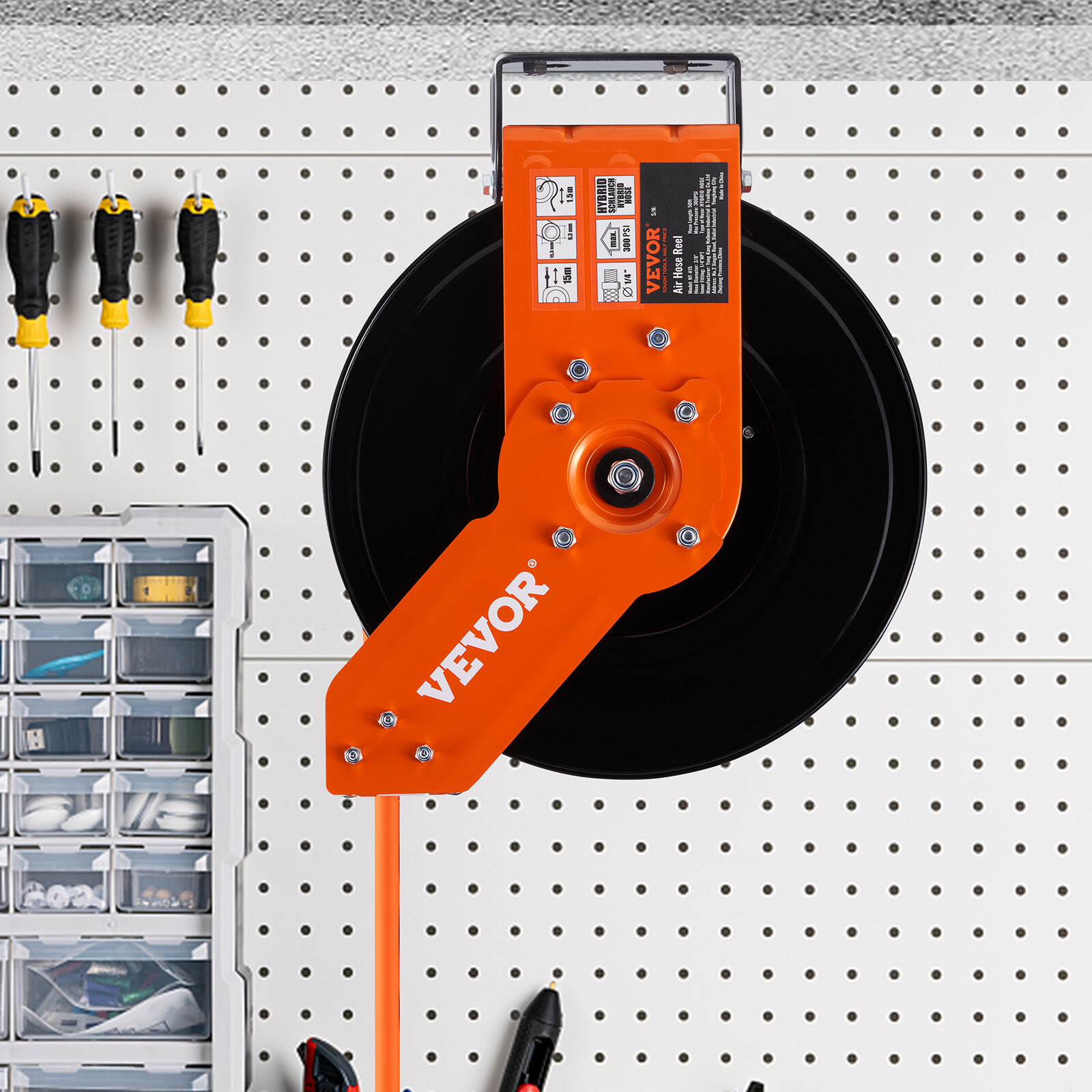 VEVOR Retractable Air Hose Reel 3/8 IN x 50 FT Hybrid Air Hose Max 300 PSI