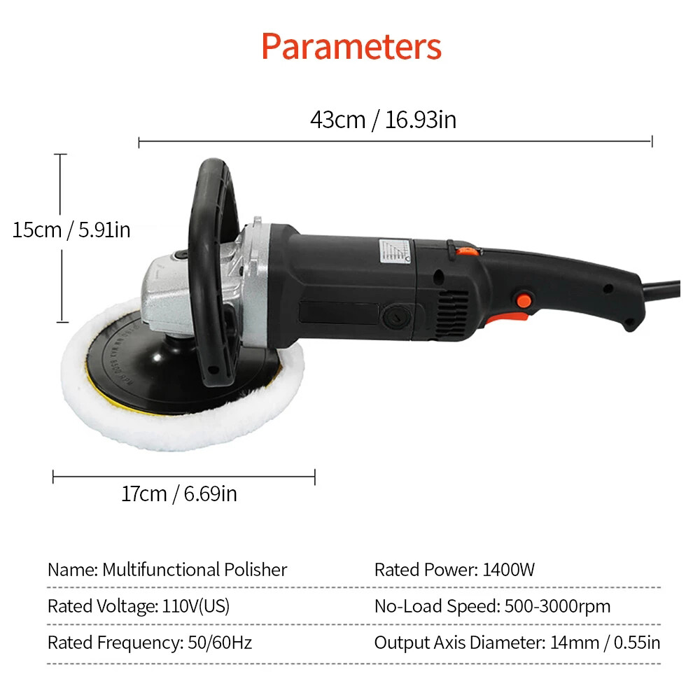 7" 1400W Car Polisher Polishing Machine Kit Buffer Sander 8 Variable Speed Pads