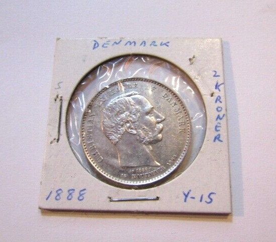 Denmark 1888 2 Kroner Silver Old Coin