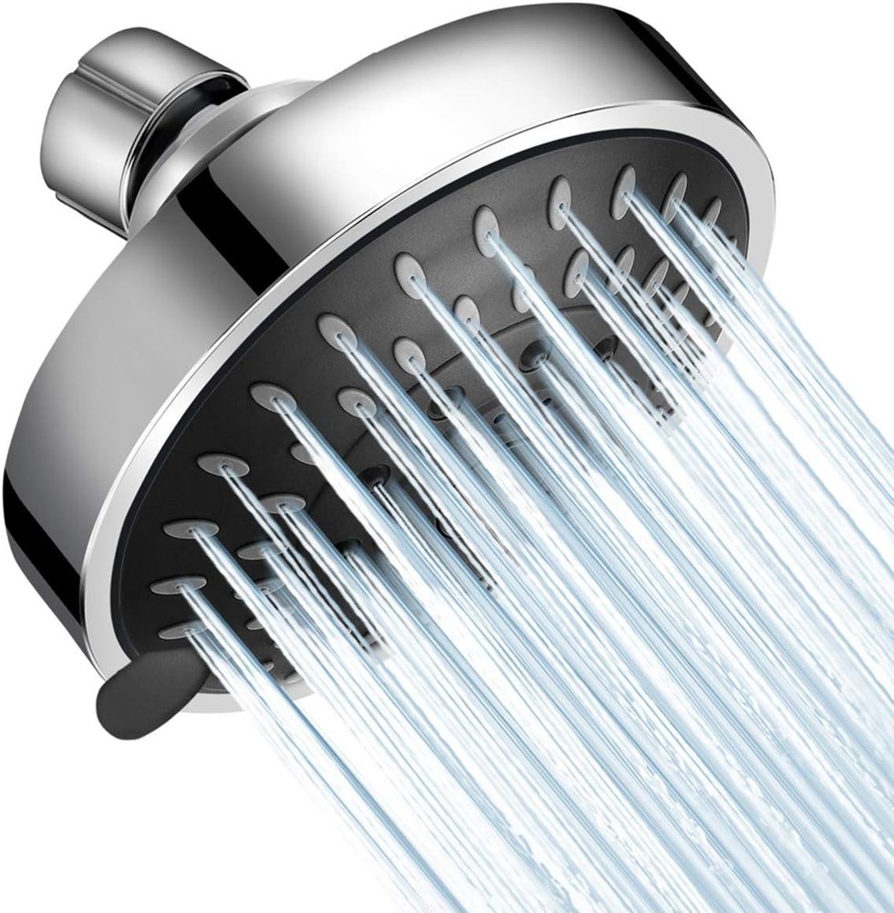 High Pressure Shower Head 5 Settings Fixed Showerhead 4 Inch ‎Chrome