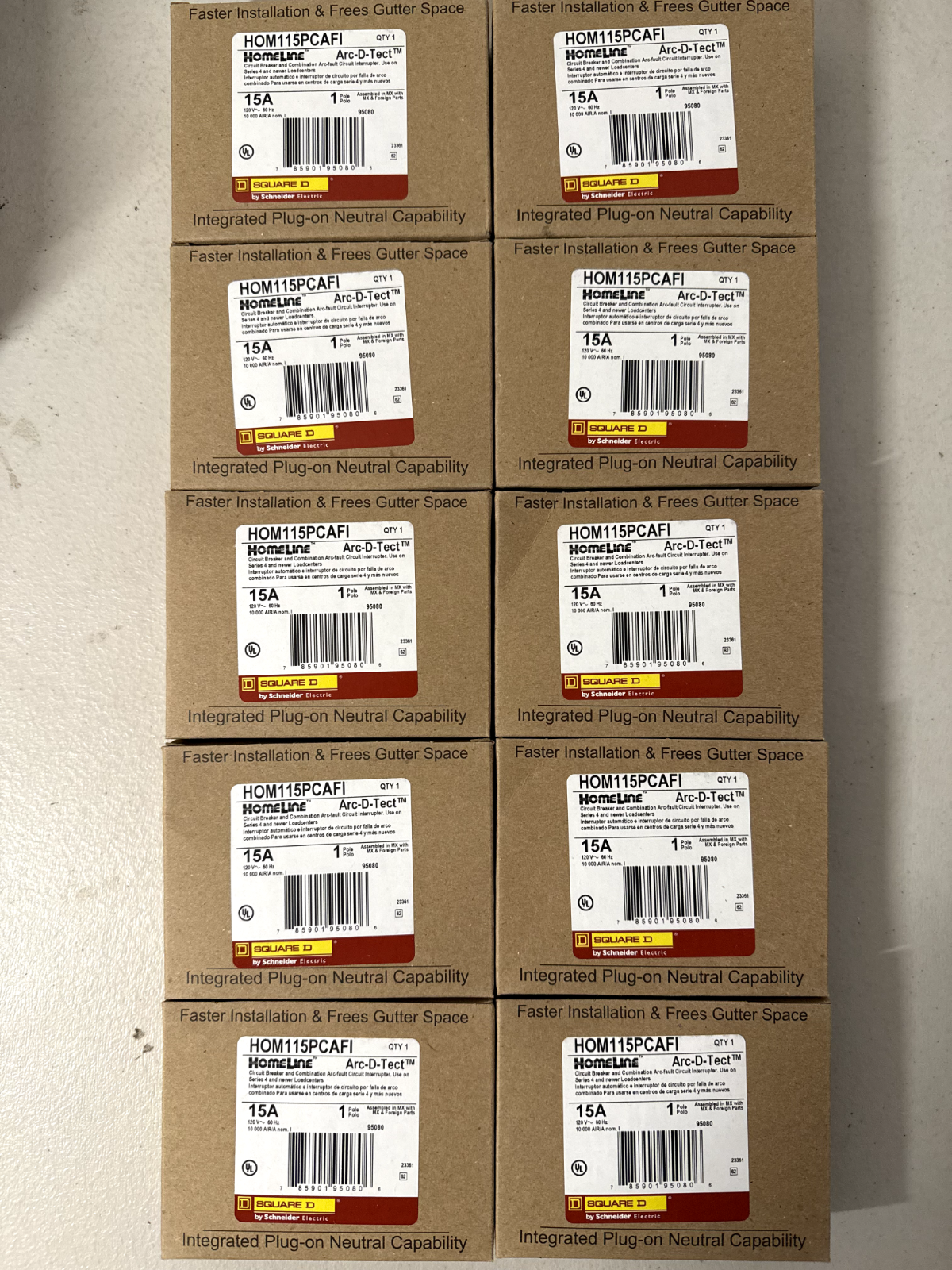 10 PCS HOM115PCAFI Square D Circuit Breaker 15A