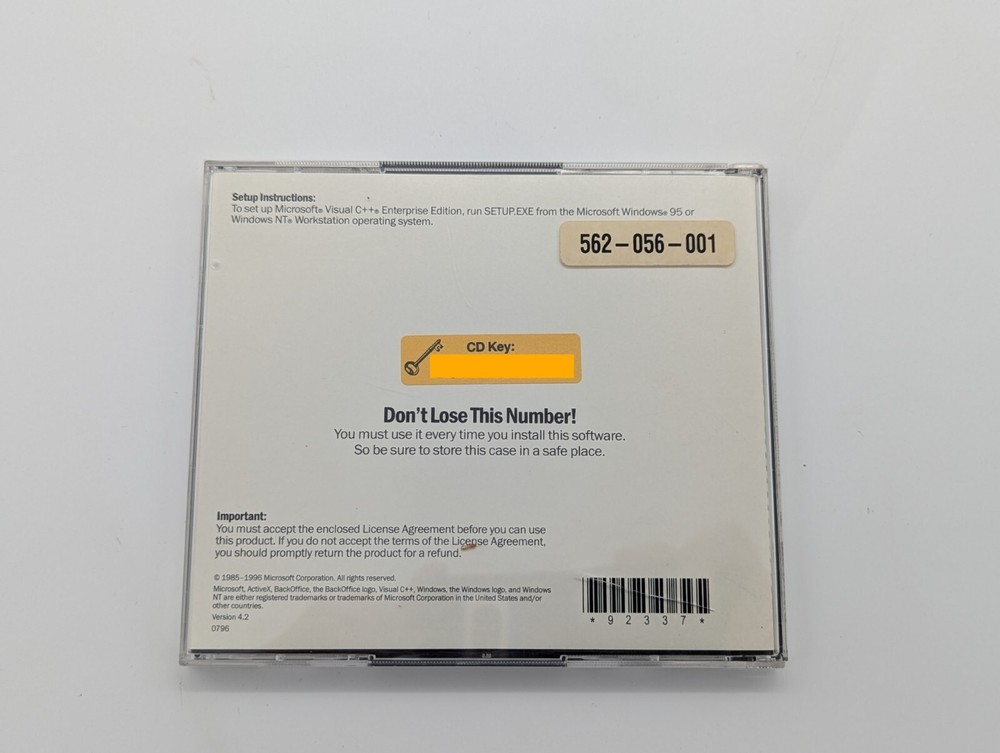 Microsoft Visual C++ 4.2 Enterprise Edition Disc 2 ONLY w/ CD Key