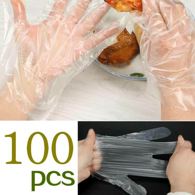 100pcs Transparent Plastic Gloves For Food Kitchen Tools