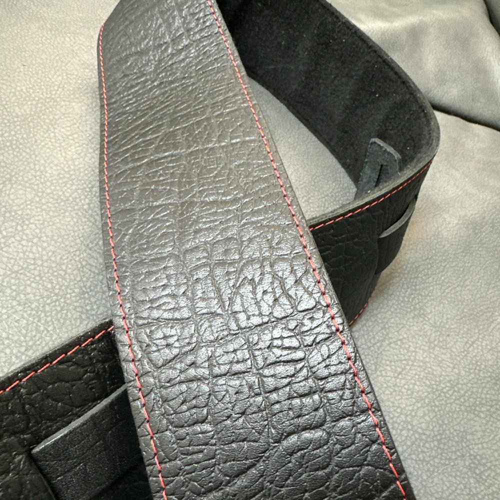 Leather Guitar Strap - Black Textured Thick- 3’ Wide
