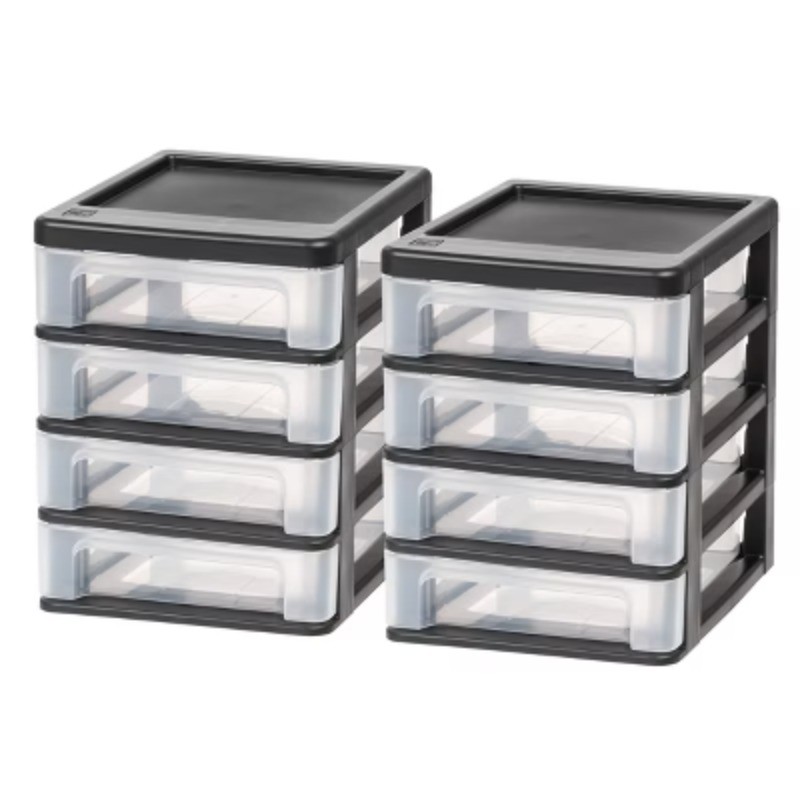 2pk Desktop Organizer, 4 Drawer Compact Black Stackable