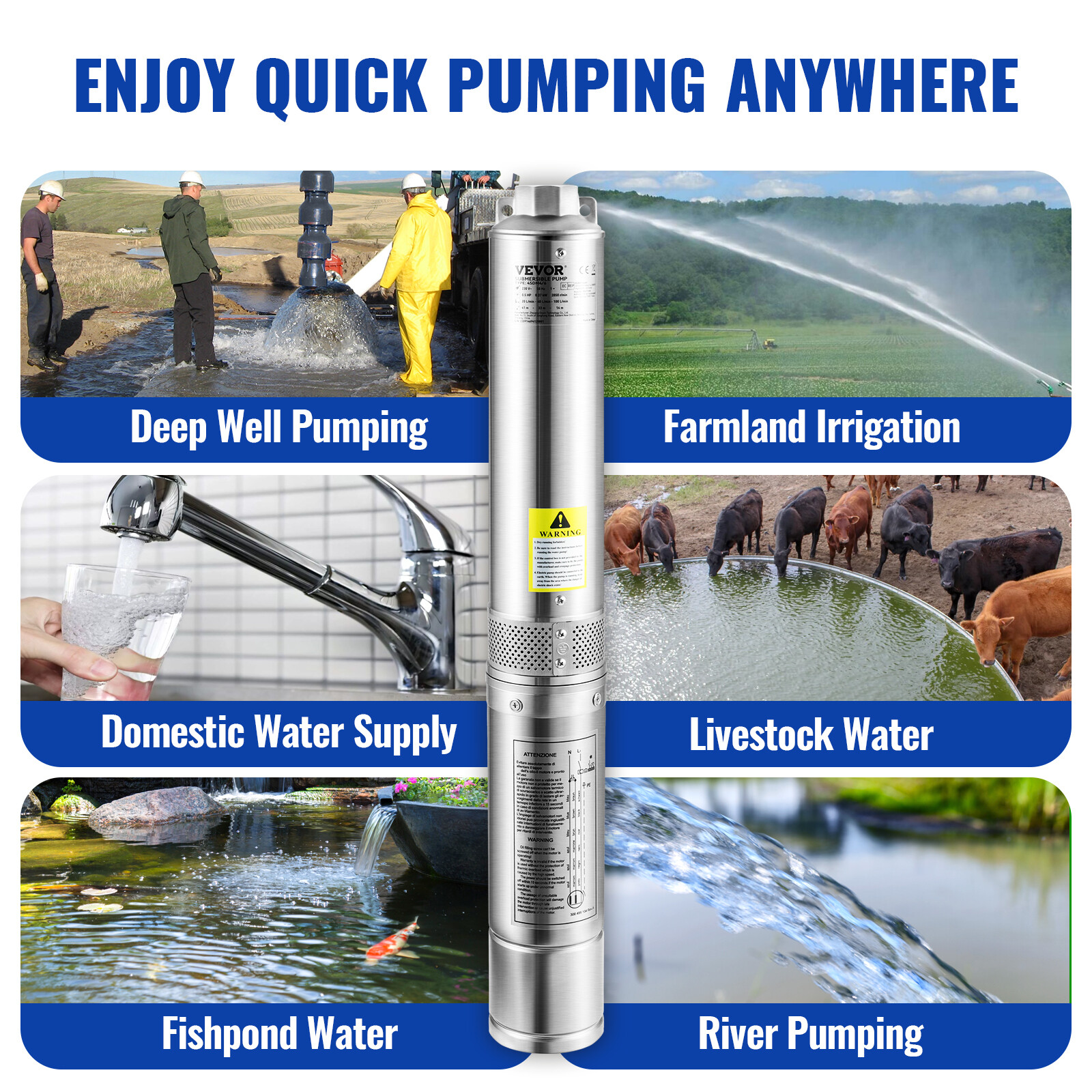 VEVOR Deep Well Submersible Pump Stainless Steel Water Pump 2HP 230V 37GPM 427ft