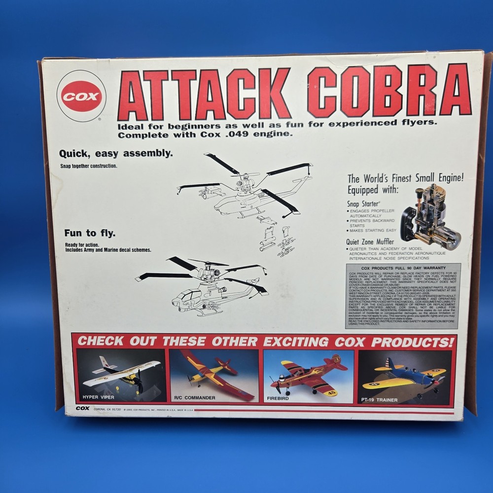 COX ATTACK COBRA .049 ENGINE POWERED FREE FLIGHT HELICOPTER NEW!