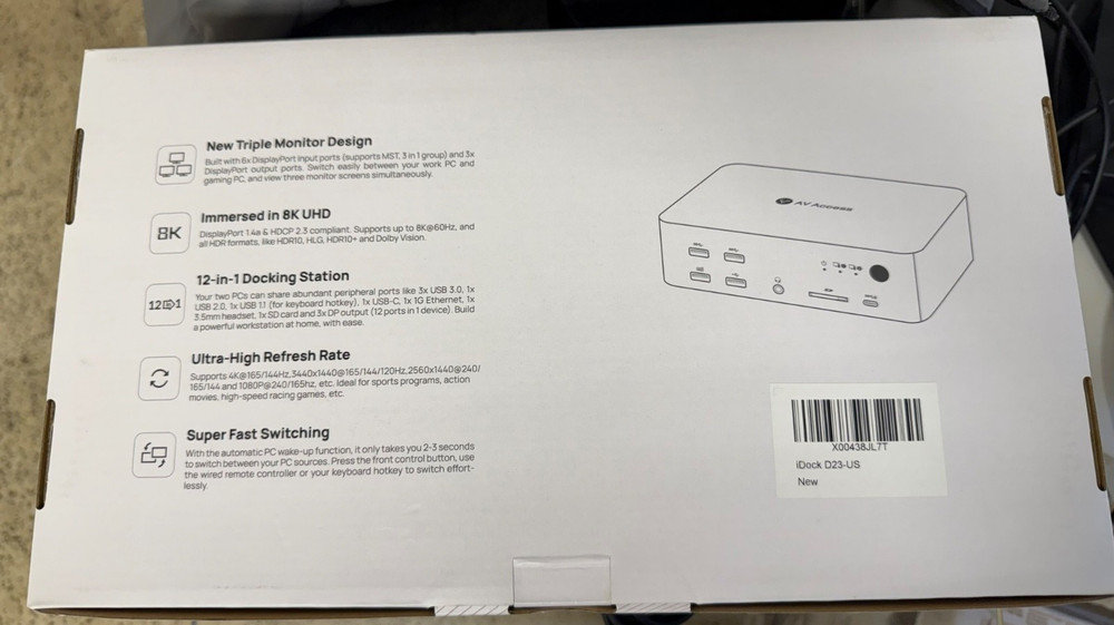 AV Access KVM Switch 3 Monitors 2 Computers 8K@60Hz iDock D23