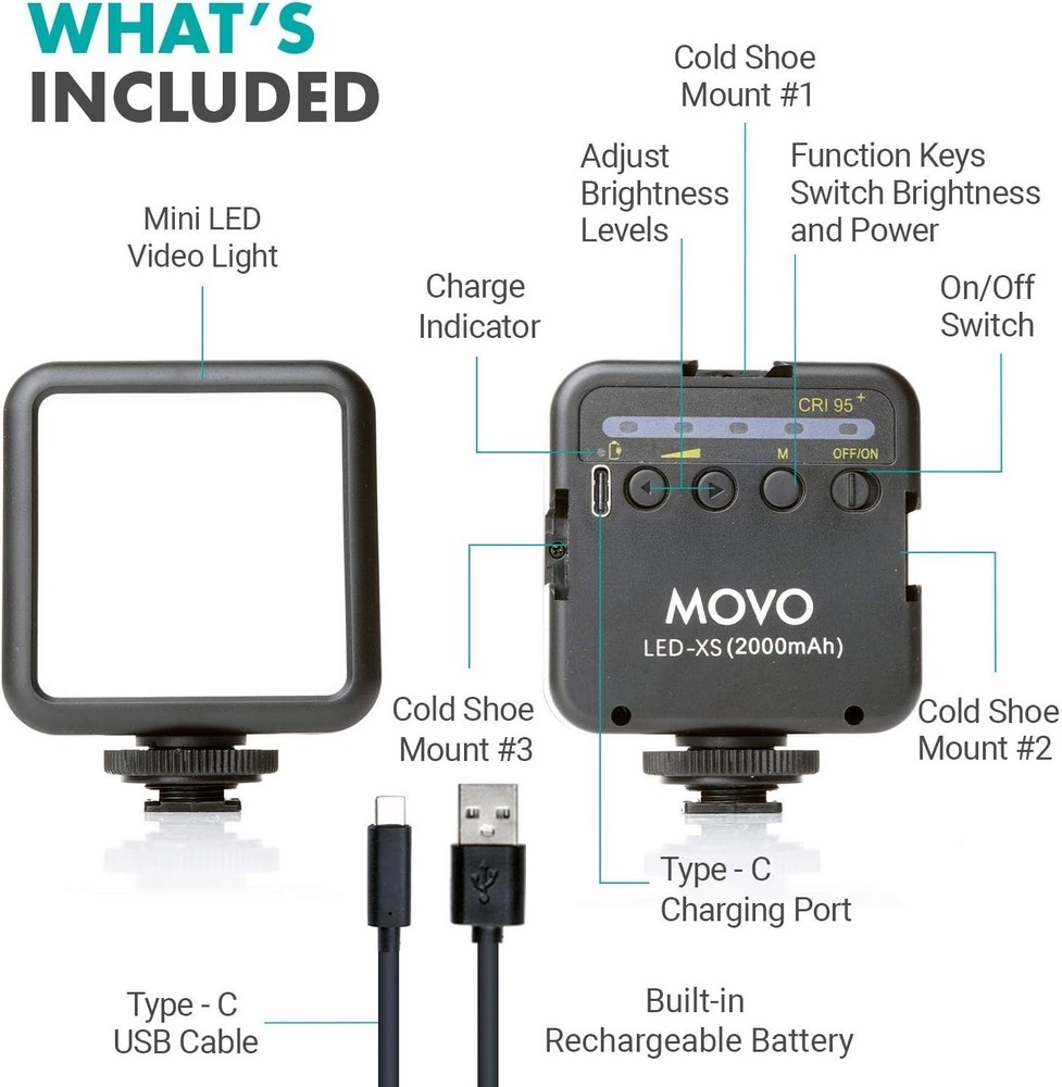 Movo MJ58 Portable Rechargeable Small LED Video Light with Soft Light Diffuser