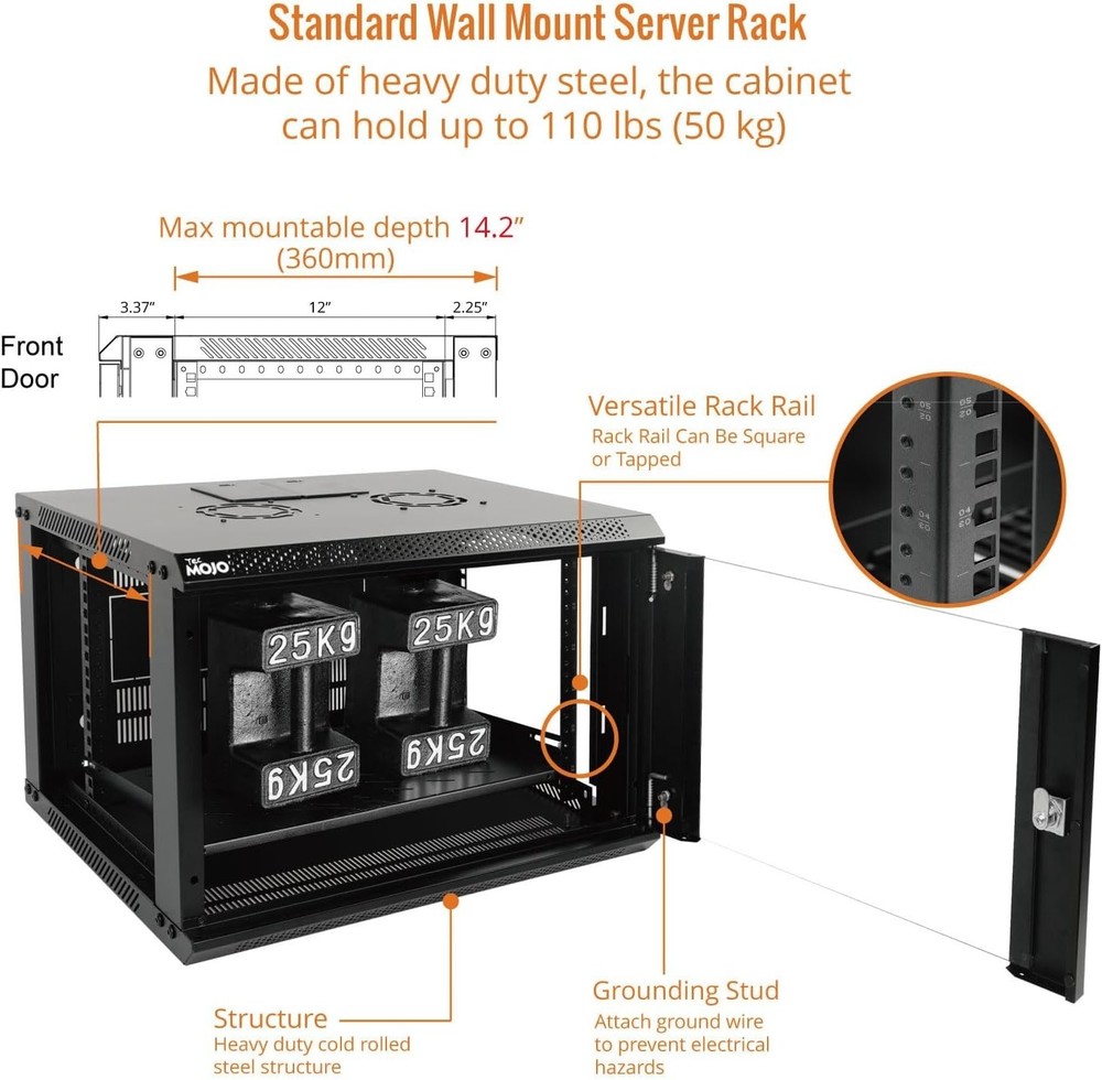 Durable 6U Wall-Mounted Server Cabinet - Adjustable Rail & Lockable Design