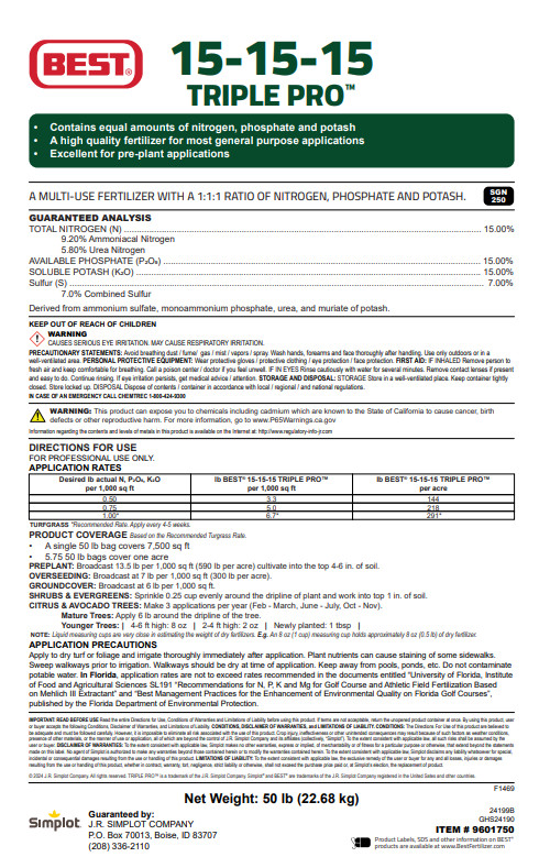 BEST 15-15-15 All purpose TRIPLE PRO lawn, garden, farm and food plot fertilizer