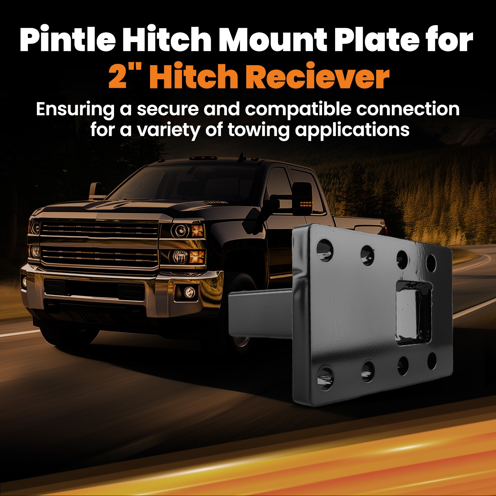 3 Position Pintle Hitch Mount Plate for 2" Hitch Steel 20000 lbs Capacity