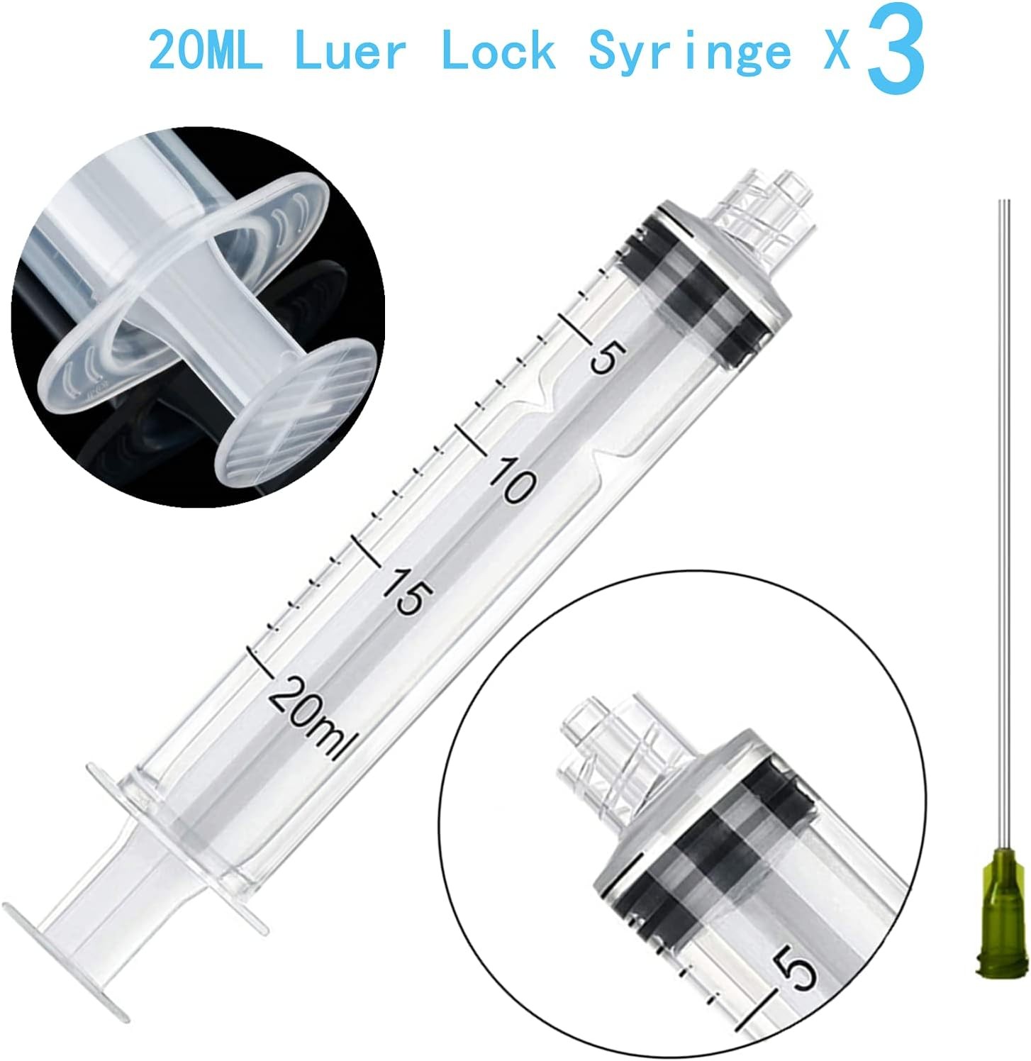 3 Pack 20ml Industrial Plastic Syringes with Blunt Luer Lock Needle 4 Inch...