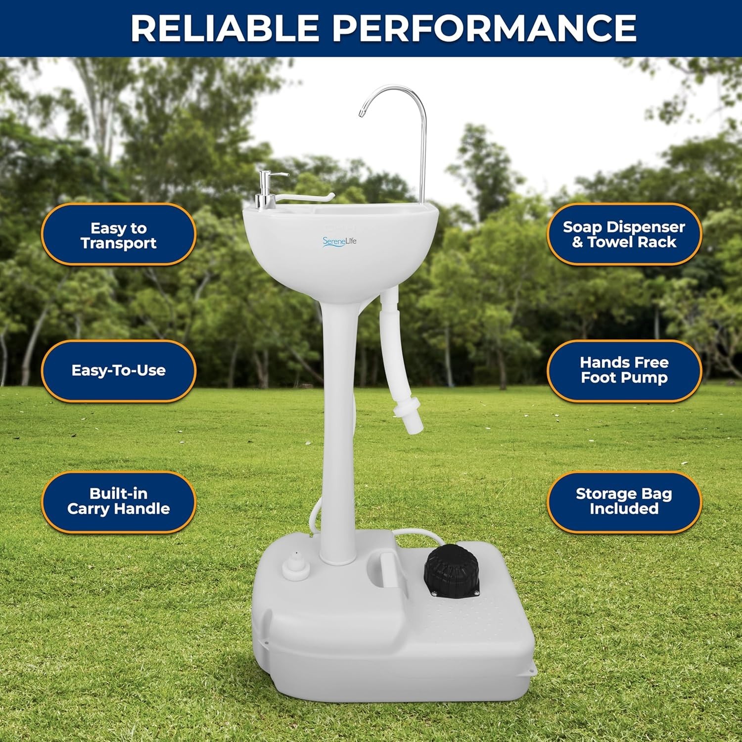 Portable Camping Sink with 19L 5+ Gallon Water Tank, Hands-Free Foot Pump, So...