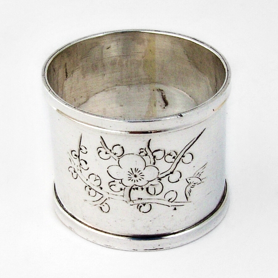 Napkin Ring Engraved Flower Blossoms Sterling Silver