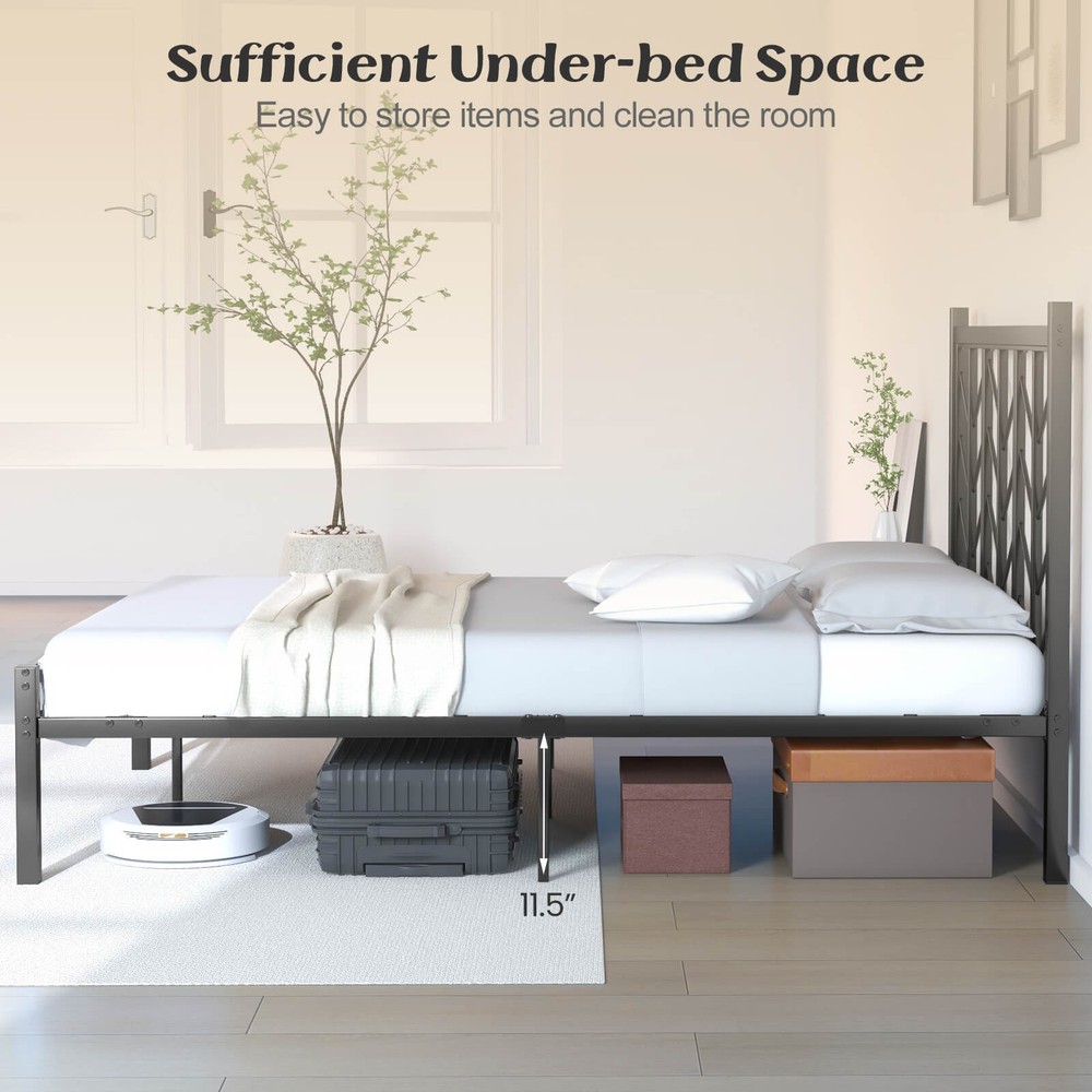 Full Size Platform Bed w/ Headboard 11.5" Under Bed Storage Easy Assembly