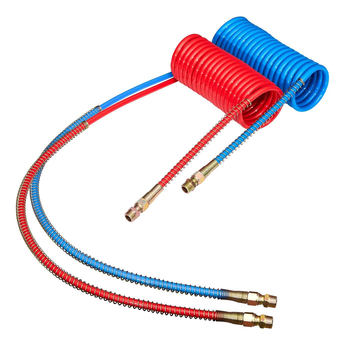 15FT Blue&Red Air Brake Coiled Hose Kit Semi Truck Tractor Trailer Air Line Coil