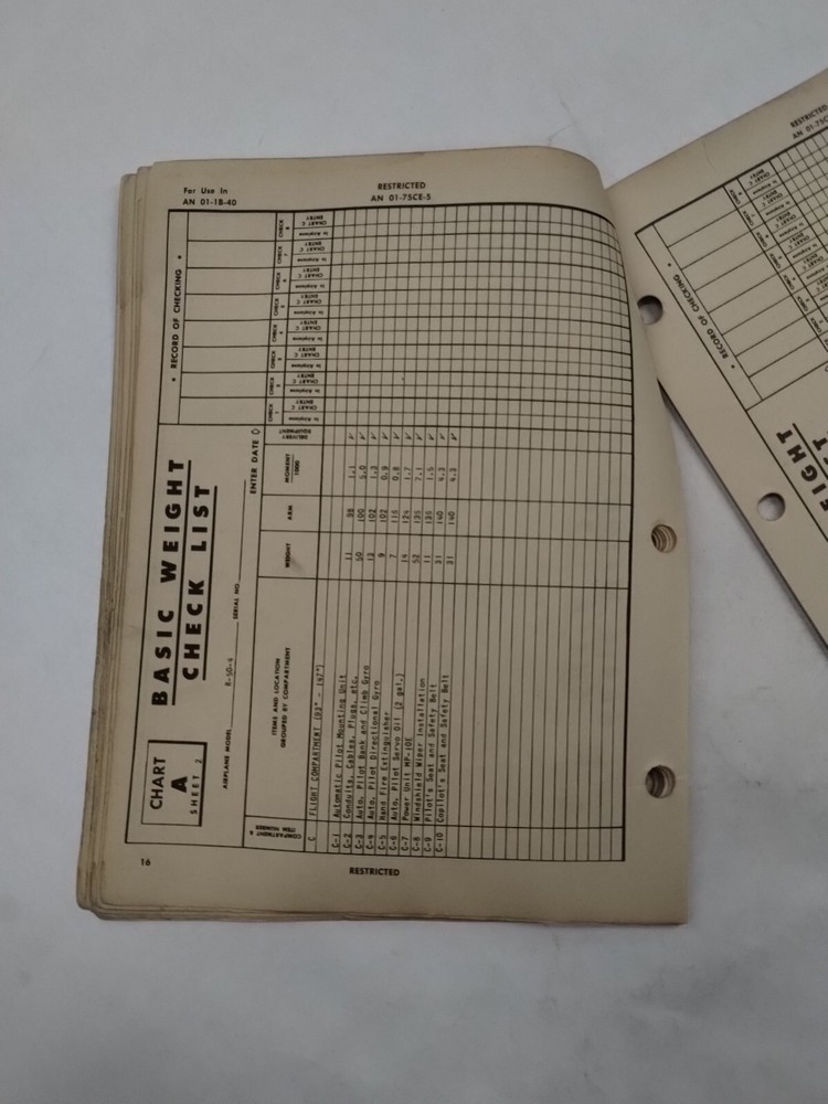 Lockheed C-60/C-60A/R50-4/5/6/ Lodestar II Basic Weight Checklist Loading Data