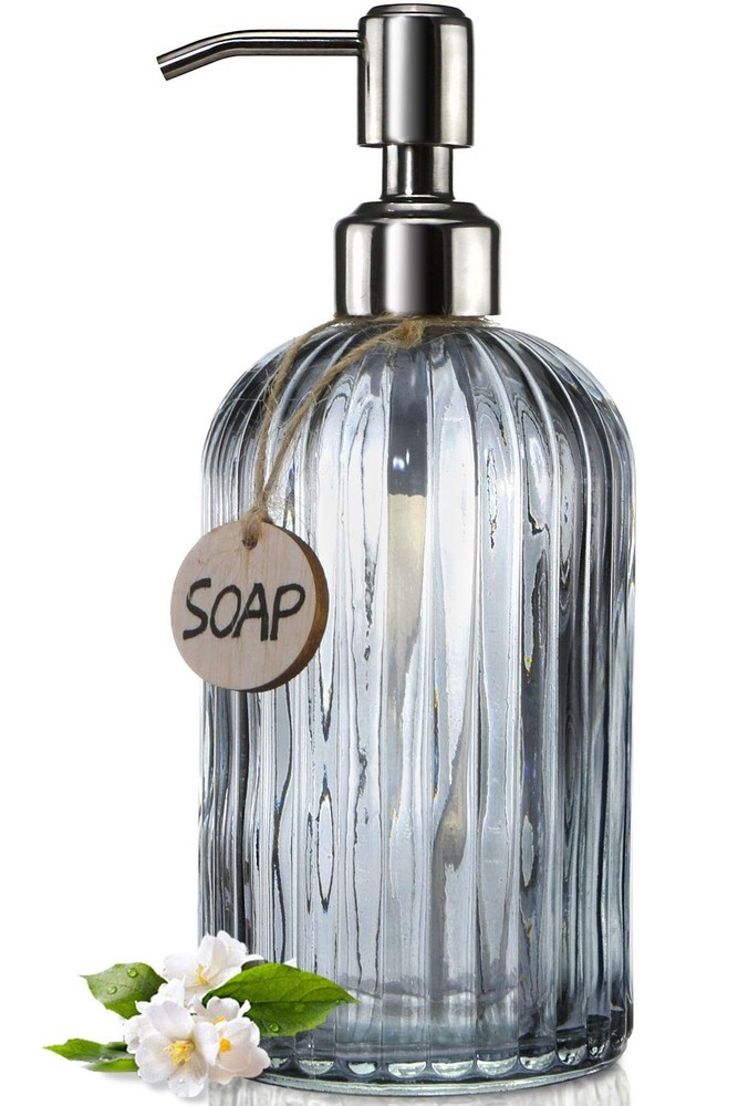 18 Oz Vertical Stripes Kitchen Soap Dispenser with 304 Rust Proof Stainless S...