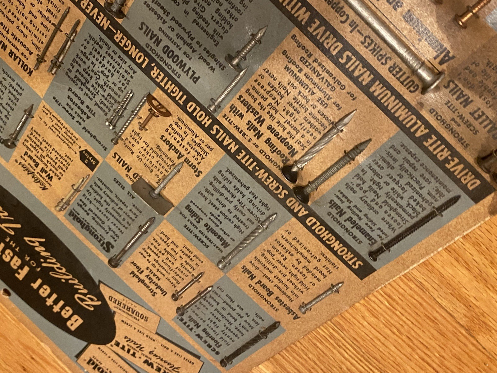 VINTAGE 1954 SALESMAN SAMPLE STRONGHOLD LINE INDEPENDENT NAIL PACKING - COMPLETE