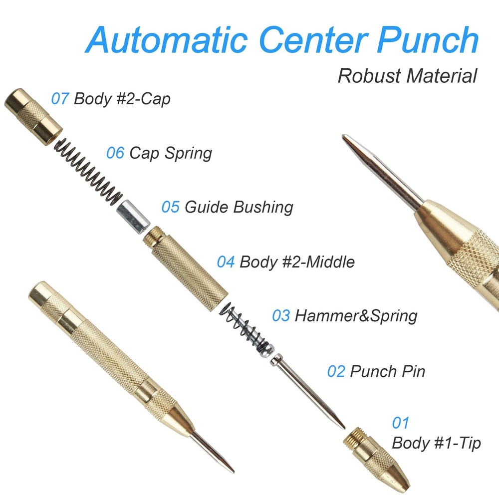 2 Pack Automatic Center Push 5 Inch Brass Spring Loaded Center Hole Punch