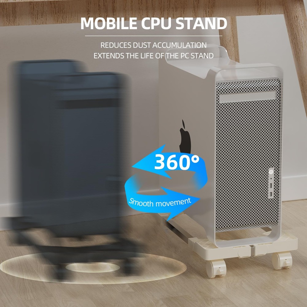 Hovadova Computer Tower Stand, Adjustable Mobile CPU Stand Fits Most PC White