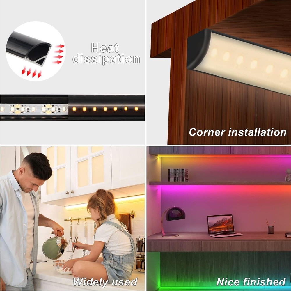 10 Pack 3.3FT V Shape LED Aluminum Channel Black Cover Diffuser Kit