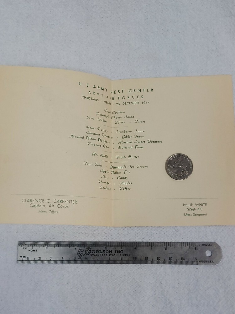 WWII Christmas menu 1944 USAAF rest camp