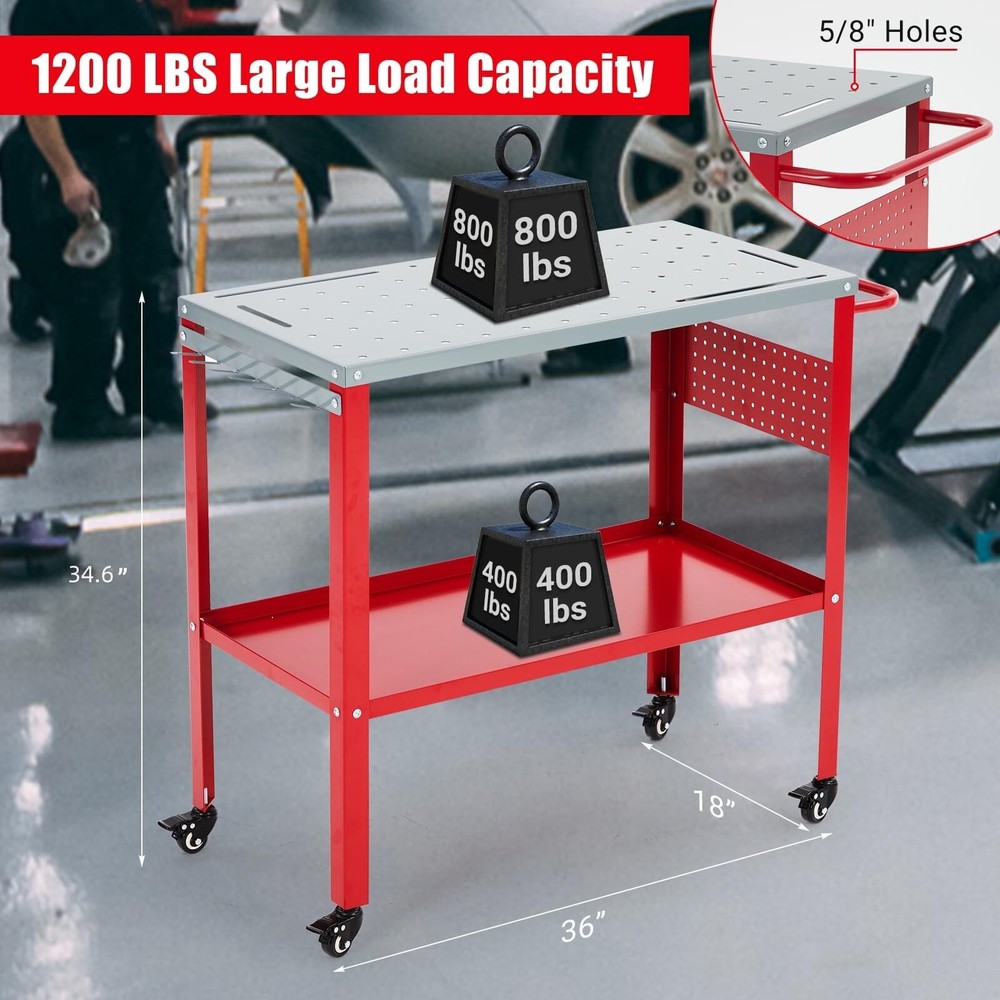 Movable Welding Table 36"x18" 1200lb Welding Workbench Table Portable Work Bench