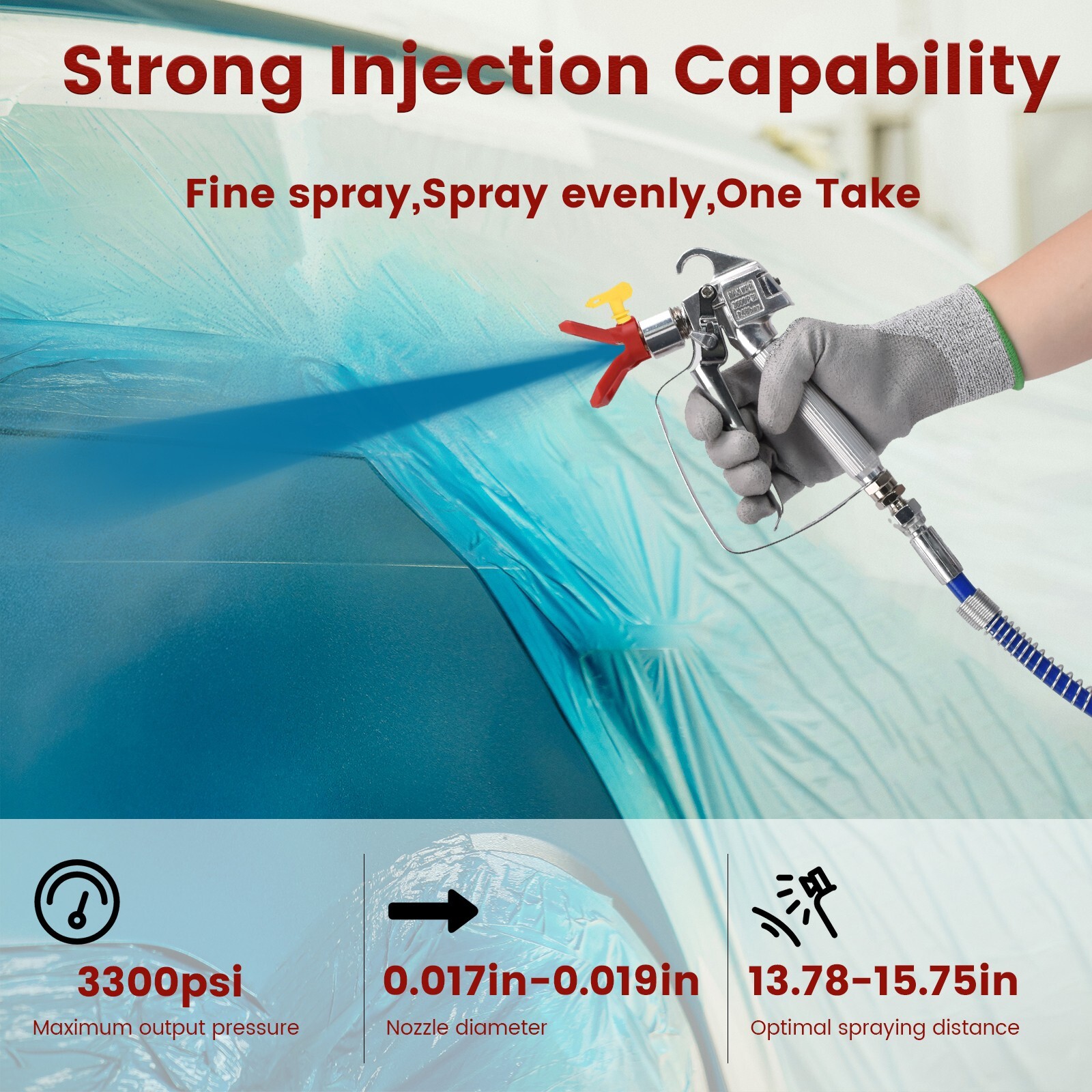 2.5HP Electric Airless Paint Sprayer High Efficient 3300PSI W/Extension Rod 110V