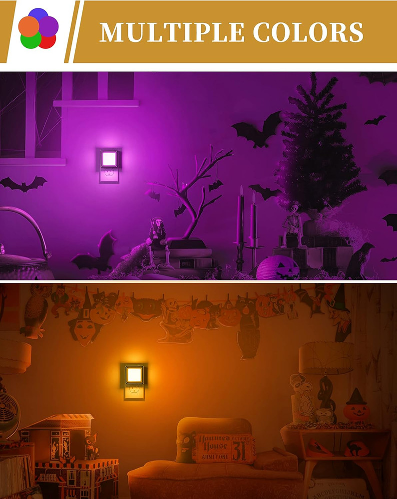 Purple Night Lights [2 Pack], Dusk to Dawn Sensor, Adjustable Brightness, Bedroo