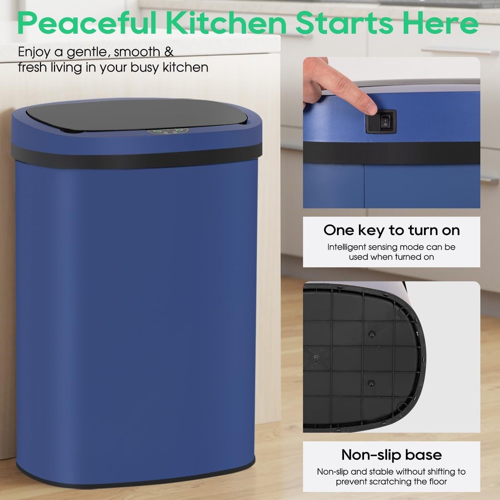 BestOffice 13‑Gallon Automatic Sensor Trash Can, Deep Blue – 50 L