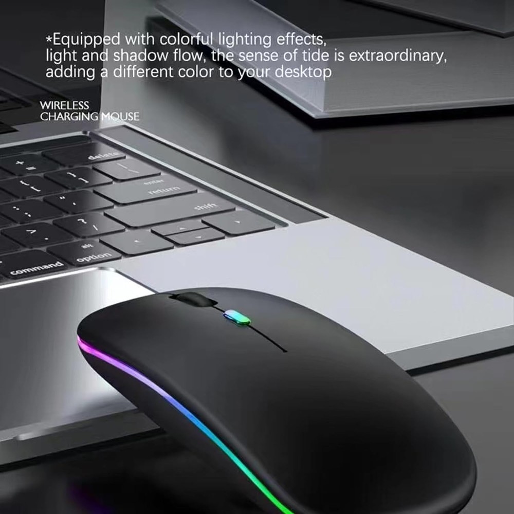 Guiheng Wireless Bluetooth Mouse,LED Dual Mode Rechargeable Silent Slim black