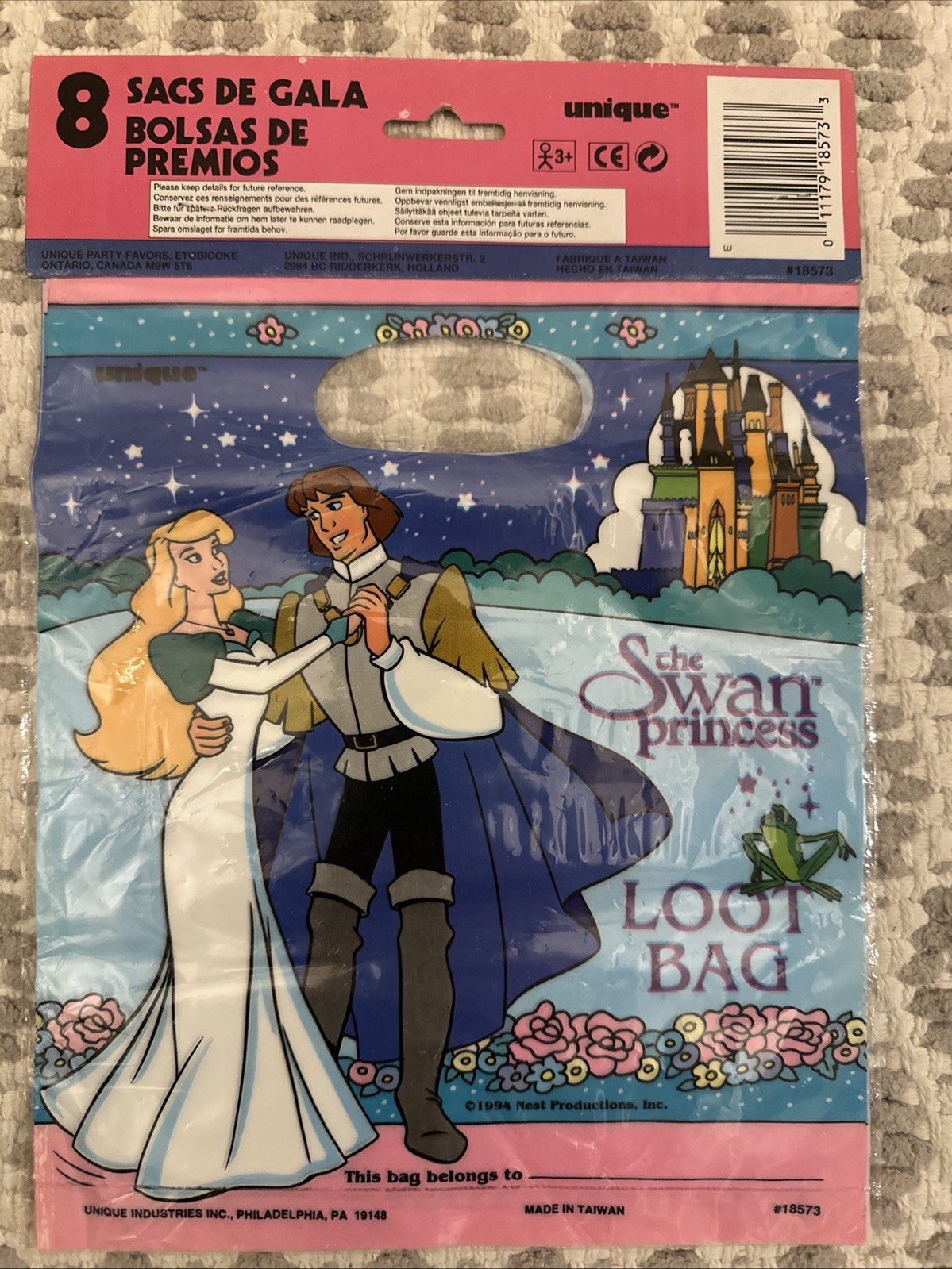Vintage 1994 The Swan Princess Party Loot Favor Bags Plastic 8 Count NEW