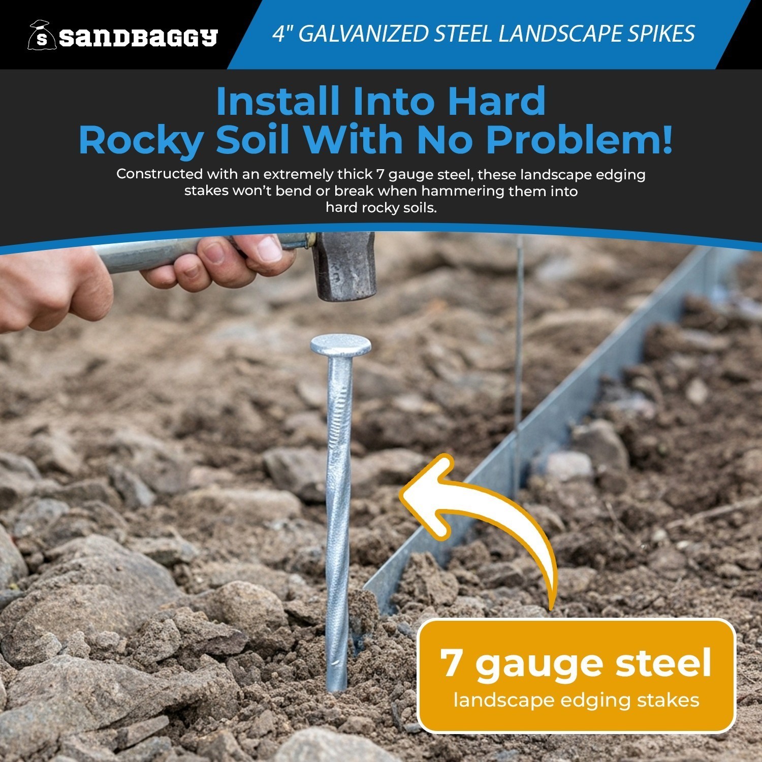 4 in. Galvanized Spiral Landscape Edging Spikes - 7 Gauge Steel - Sandbaggy