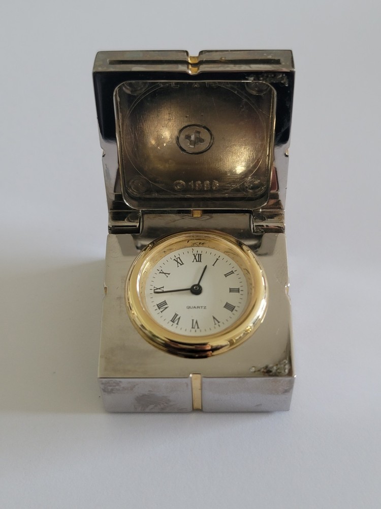 Vintage Present Box with Clock & Picture Frame Desk Gift Clock 1⅛" Heavy