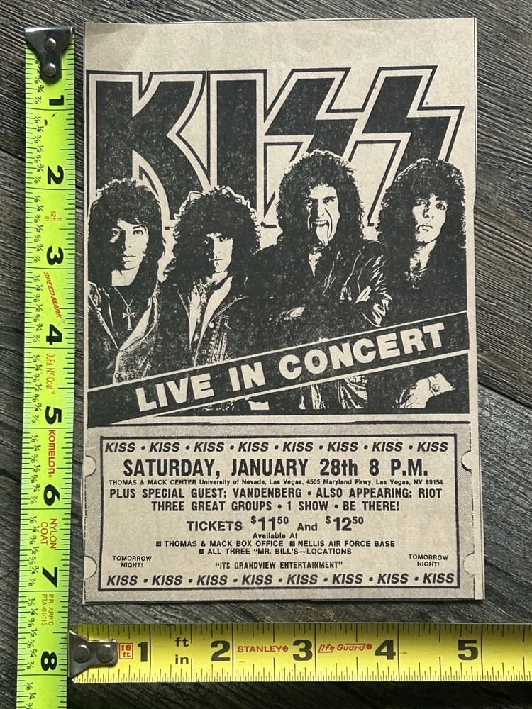 KISS Concert Ad Advert Lick It Up Tour Las Vegas Jan 28 1984 Vintage Kiss