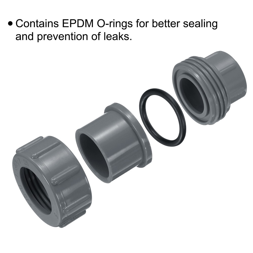 2 Pcs 1.5" Union PVC Coupling Pipe Fitting Adapter, Grey