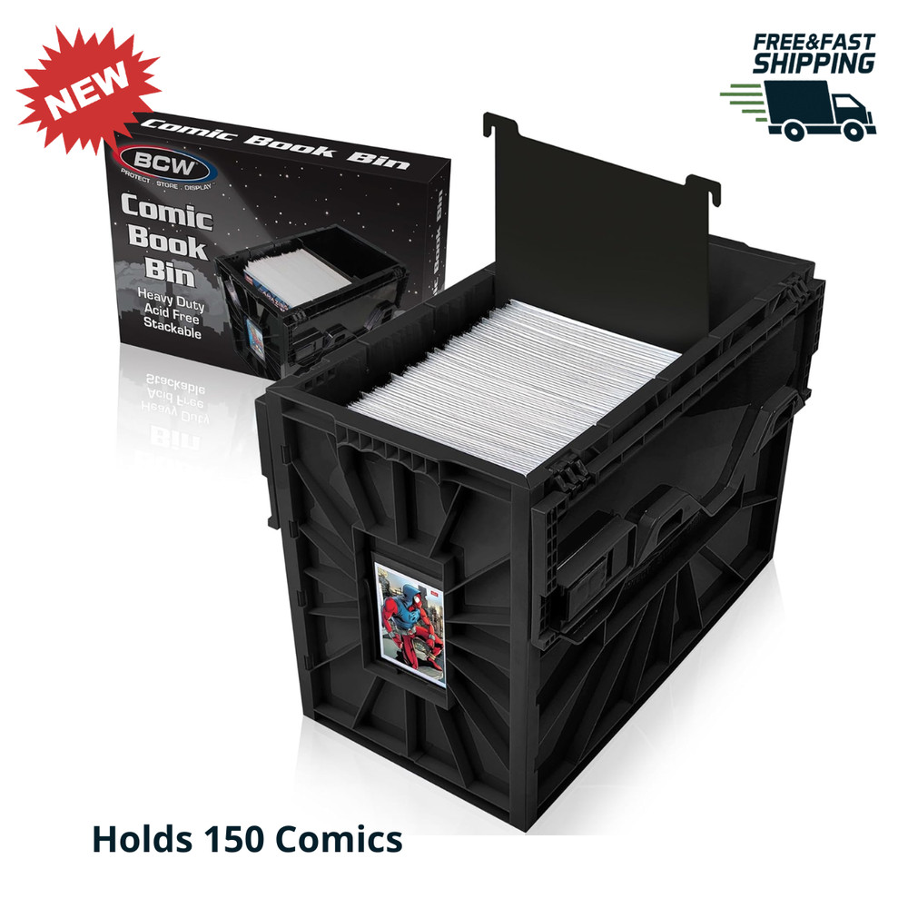 Black Comic Book Storage Bin Box Holds 150 Comics Acid-Free Plastic Stackable