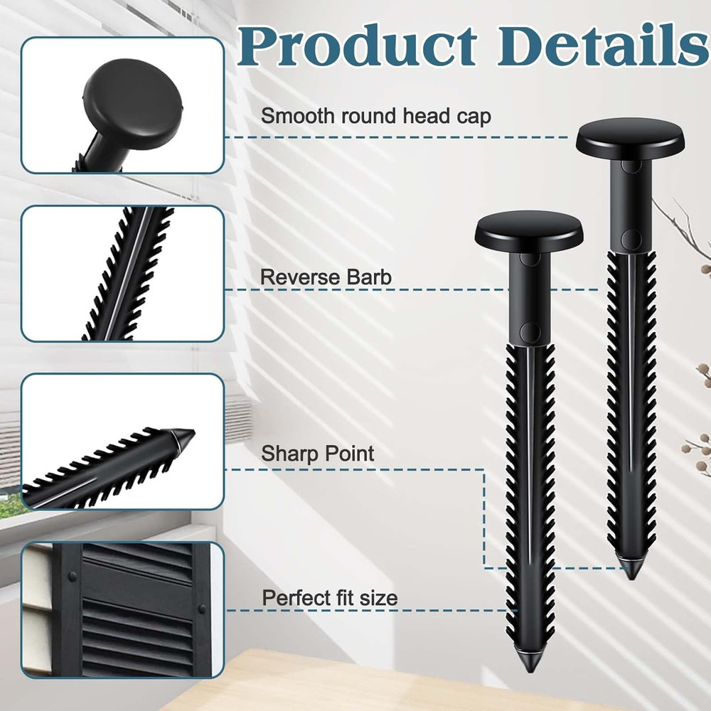 60Pcs 3 Inch Vinyl Shutter Fasteners, Black Window Shutter Panel Pegs Shutter Sc