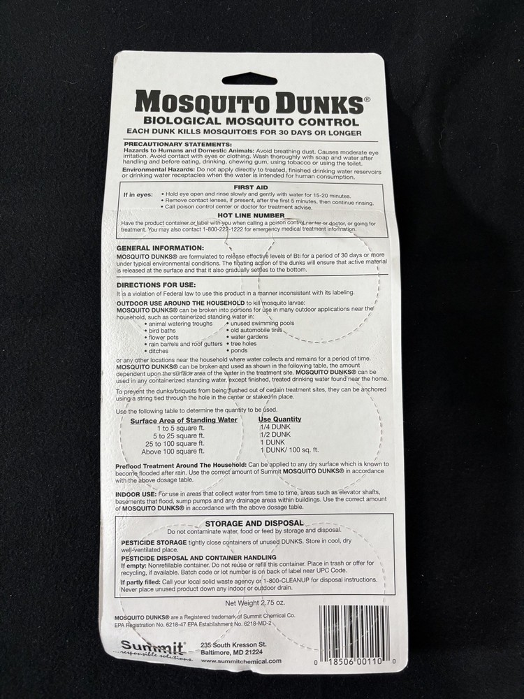 Summit Mosquito Dunks Floating Pod Kill Biologically Safe Method 6 pack