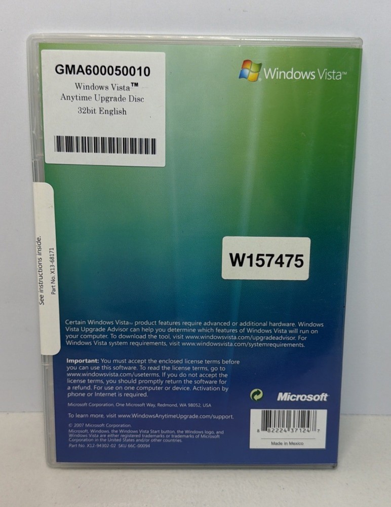 Microsoft Windows Vista Experience Anytime Upgrade Disc 32 Bit - NEW & Sealed
