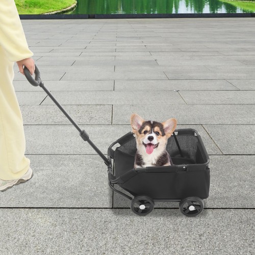 Black Dog Stroller Freestanding Folding Dog Cart Pet Stroller for Travelling