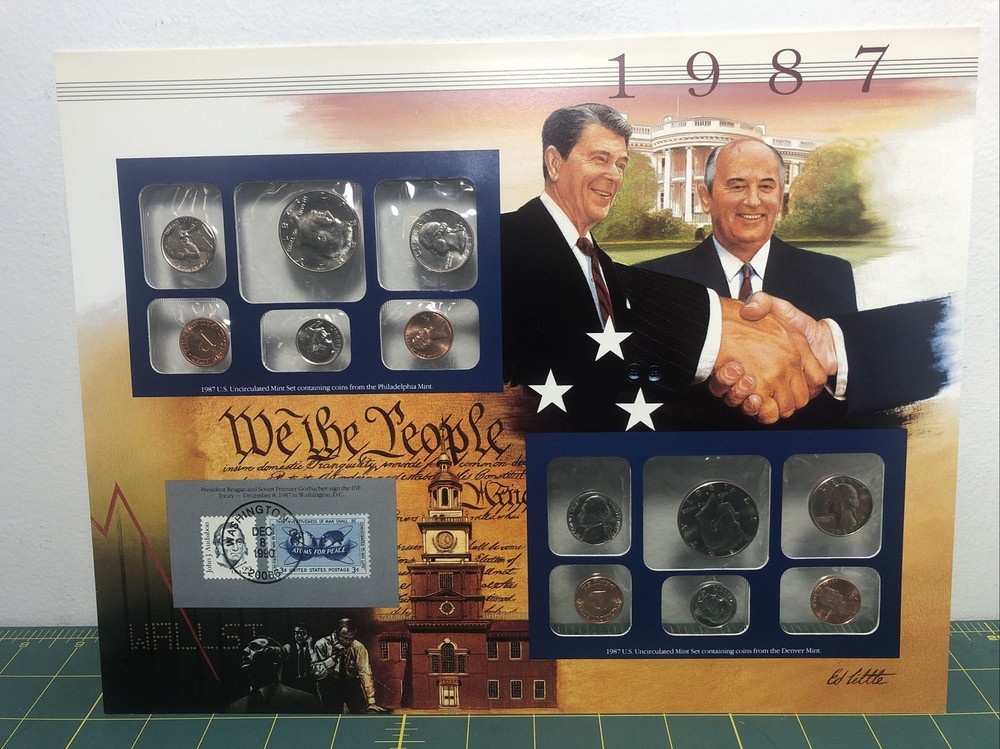 1987 Postal Commemorative Society Panel  Uncirculated P&D Mint Sets +U.S. Stamps