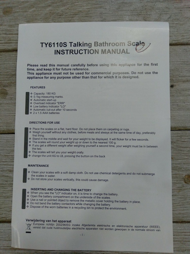 TY6110S Talking Bathroom Scale