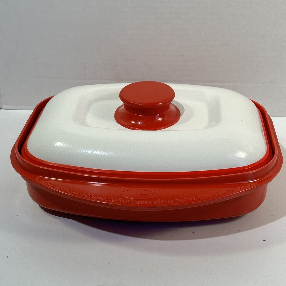 RANGE MATE MICROWAVE GRILL Pan Steaks RED/WHITE RECTANGULAR Covered Dish VTG