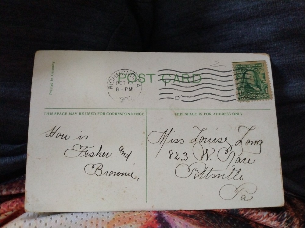BENJAMIN FRANKLIN 1 Cent Stamp on *RARE* Postcard 1907 Post Marked & Hand Dated!