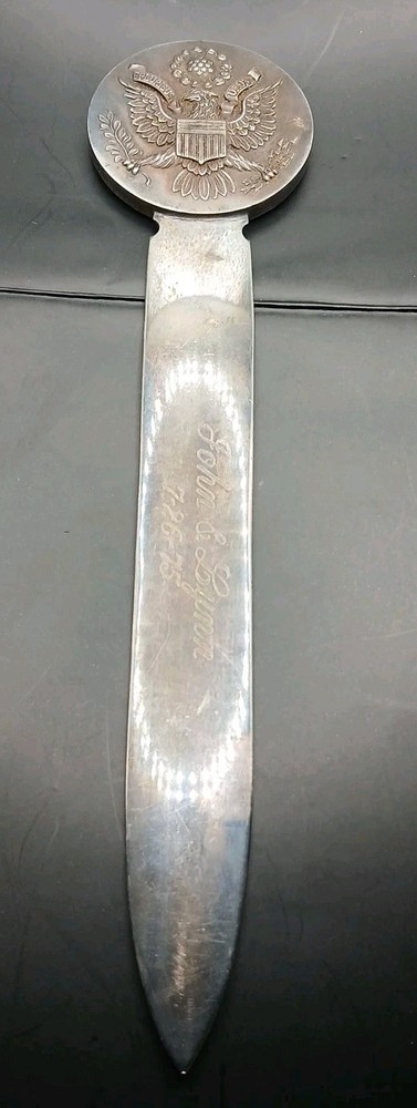 Vtg. CHRISTOFLE FRANCE Silver Plate U.S Presidential Seal Letter Opener ENGRAVED