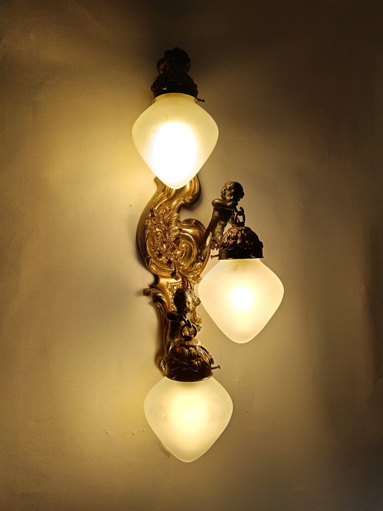 Wall light, Large palace sconce, Putti, Cupids, Rococo, Victorian Baroque