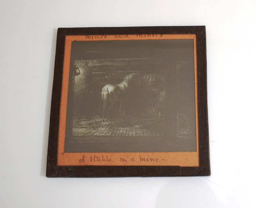 COAL MINING : A STABLE IN A MINE C1875 VICTORIAN Magic Lantern Slide